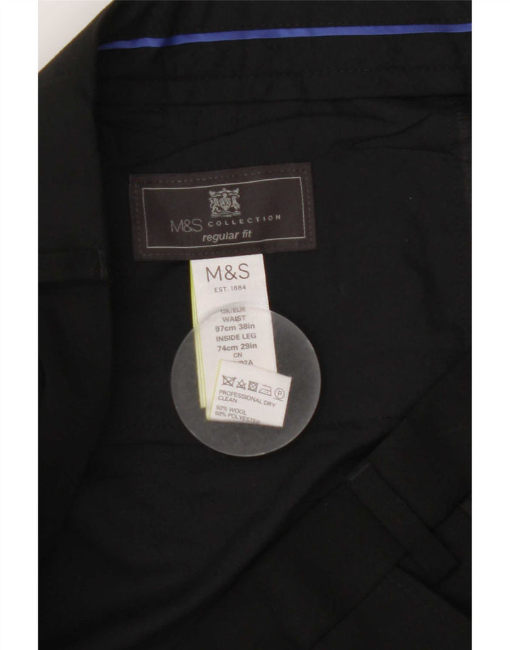 Marks & Spencer Mens Straight Regular Fit Suit Trousers W38 L29 Black Wool