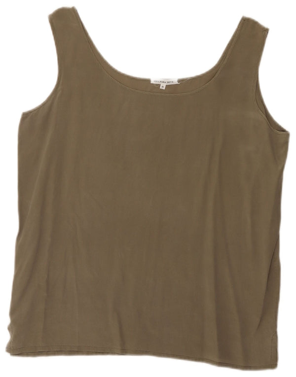 Vintage Womens Cami Top UK 14 Medium Khaki Silk