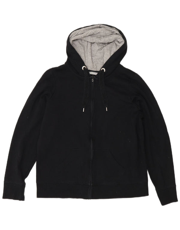 Marks & Spencer Womens Regular Fit Zip Hoodie Sweater UK 16 Large Black