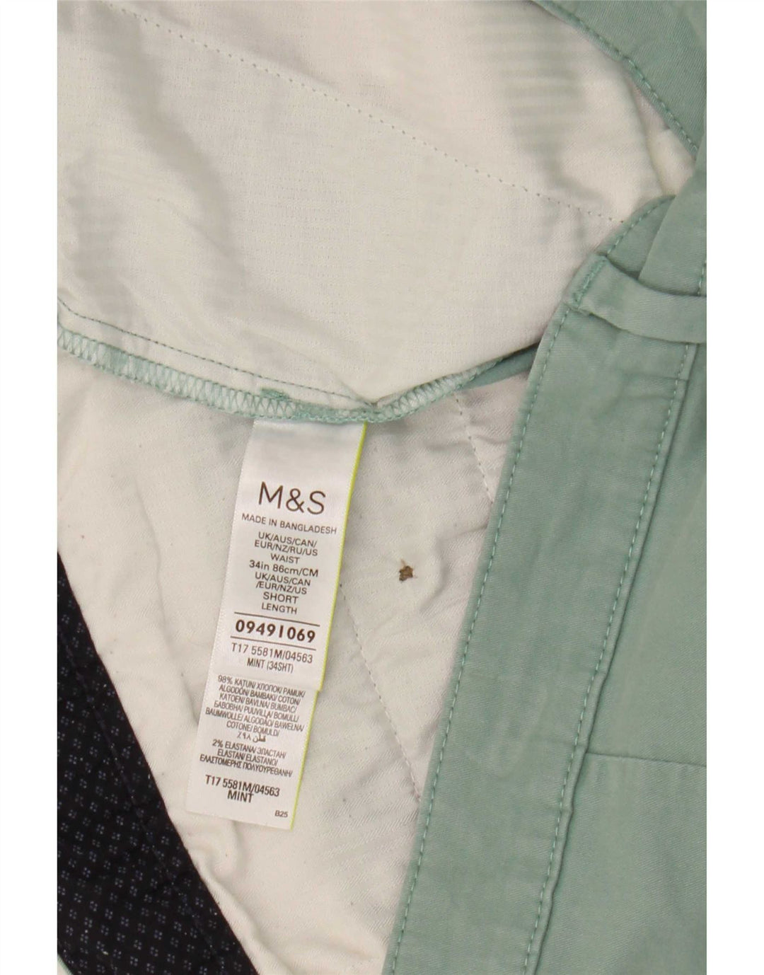 Marks & Spencer Mens Chino Shorts W34 Large Green Cotton