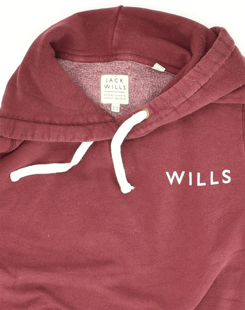 JACK WILLS Womens Graphic Hoodie Jumper UK 16 Large  Maroon Cotton | Vintage Jack Wills | Thrift | Second-Hand Jack Wills | Used Clothing | Messina Hembry 