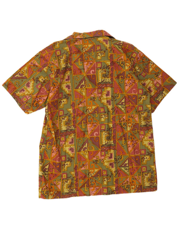 Vintage Mens Short Sleeve Shirt Medium Multicoloured Geometric Cotton