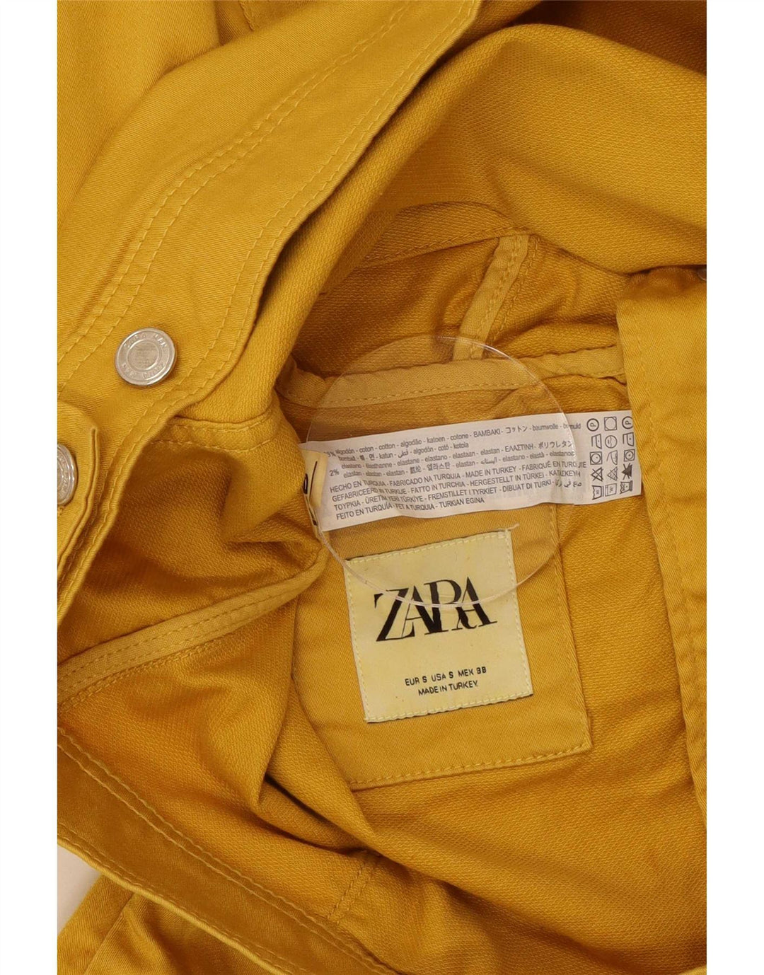 Zara Mens Denim Jacket UK 36 Small Yellow Cotton