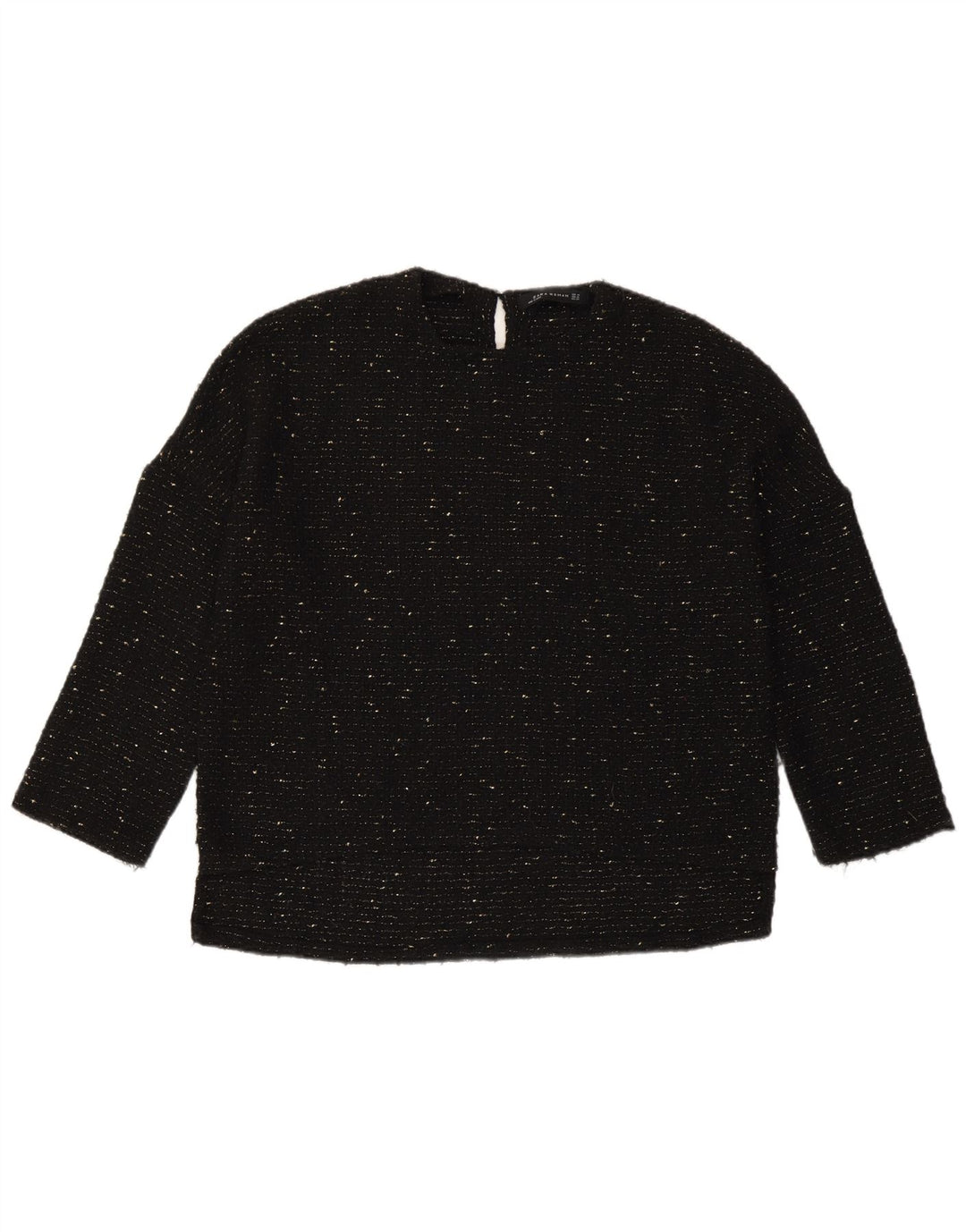 Zara Womens Oversized Top 3/4 Sleeve UK 6 XS Black Flecked Polyester