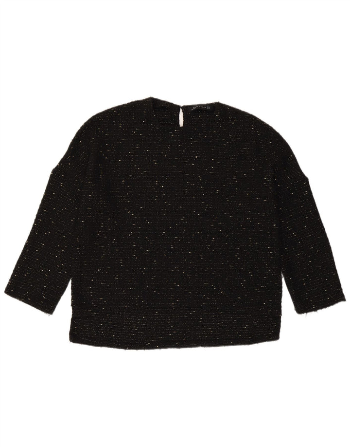 Zara Womens Oversized Top 3/4 Sleeve UK 6 XS Black Flecked Polyester
