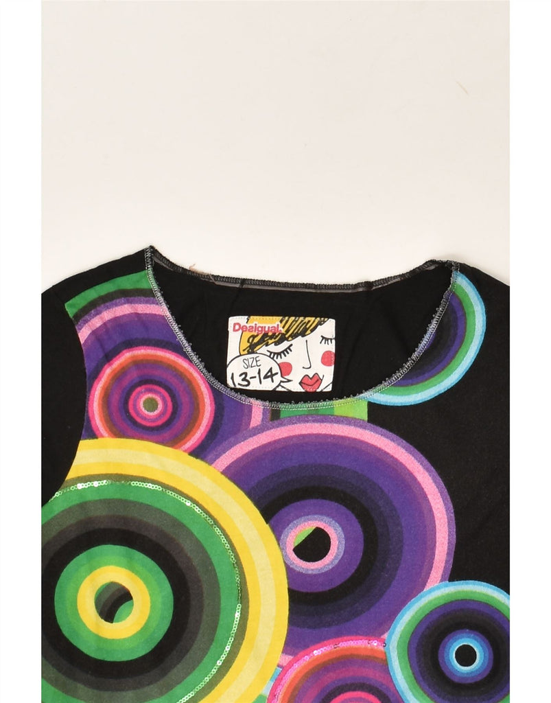 DESIGUAL Girls Graphic T-Shirt Top 13-14 Years Black Geometric Cotton | Vintage Desigual | Thrift | Second-Hand Desigual | Used Clothing | Messina Hembry 