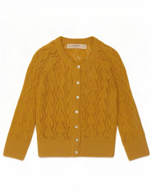 Zara Womens Cardigan Sweater UK 10 Small Yellow Acrylic