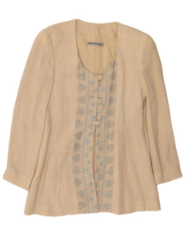 EMPORIO ARMANI Womens 3 Button Blazer Jacket UK 10 Small Beige Floral