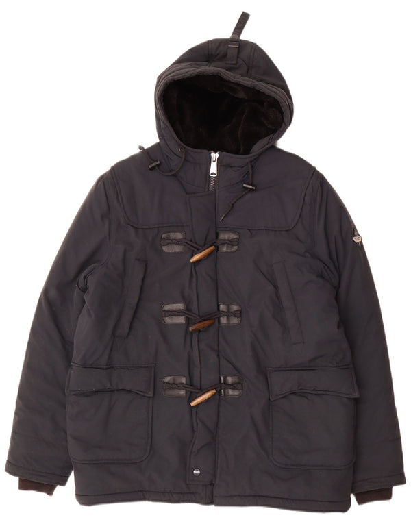 Schott Mens Hooded Duffle Jacket UK 40 Large Navy Blue