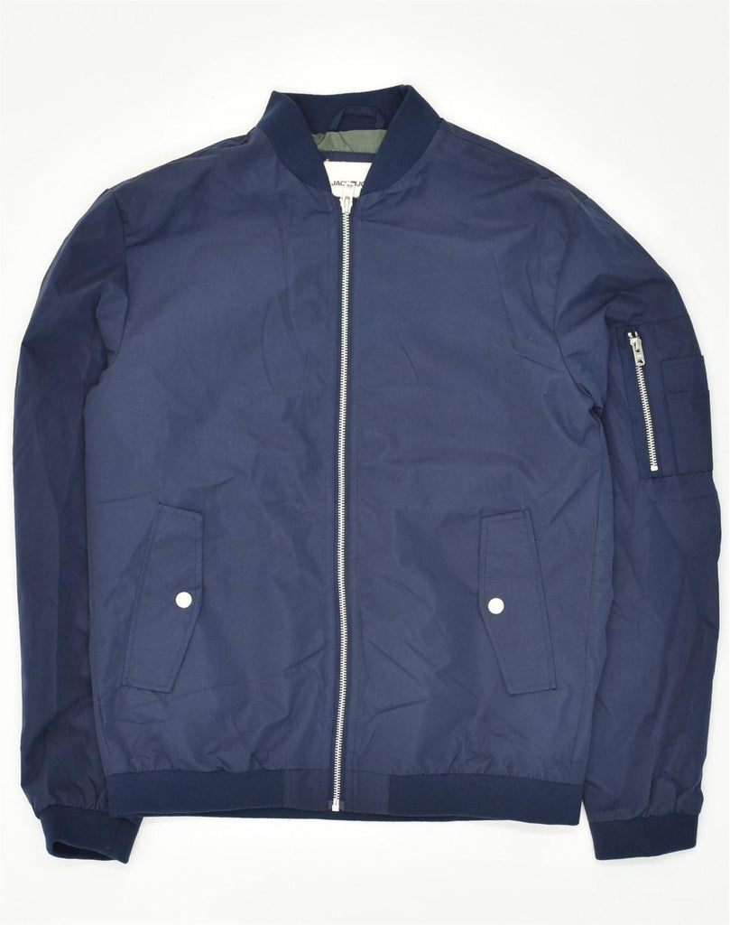 JACK & JONES Mens Bomber Jacket UK 36 Small Blue Cotton | Vintage Jack & Jones | Thrift | Second-Hand Jack & Jones | Used Clothing | Messina Hembry 