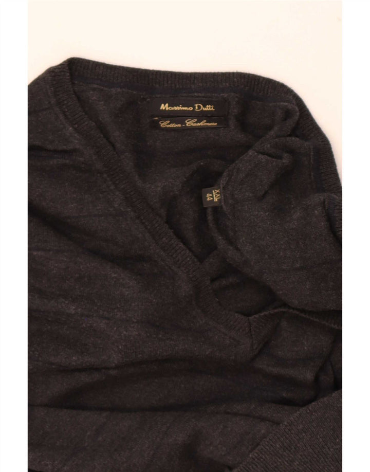 Massimo Dutti Mens V-Neck Jumper Sweater 2XL Black Striped