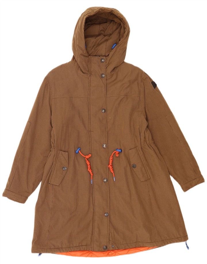 Invicta Womens Hooded Parka Jacket UK 6 XS Brown Houndstooth Polyamide
