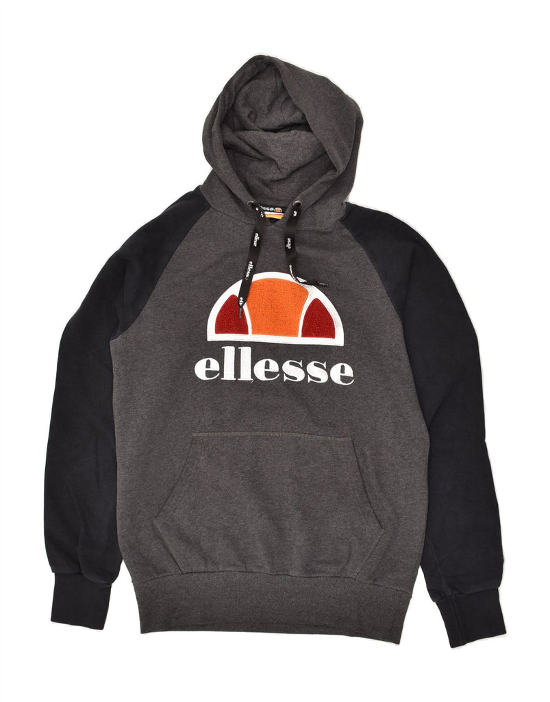 ELLESSE Mens Graphic Hoodie Jumper Small Grey Colourblock Cotton | Vintage Ellesse | Thrift | Second-Hand Ellesse | Used Clothing | Messina Hembry 