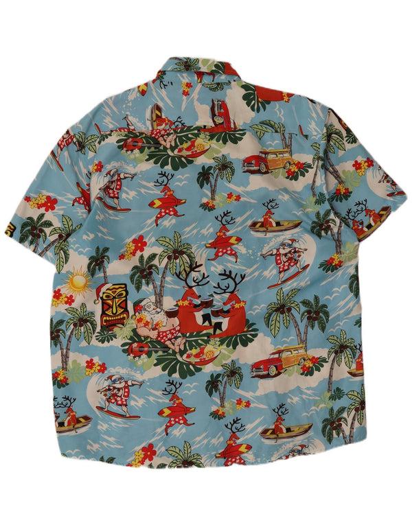 Lowes Mens Hawaiian Short Sleeve Shirt Large Blue Polyester