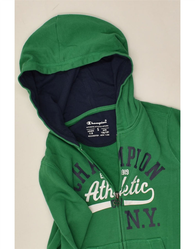 CHAMPION Girls Graphic Zip Hoodie Sweater 7-8 Years Small Green Cotton | Vintage Champion | Thrift | Second-Hand Champion | Used Clothing | Messina Hembry 