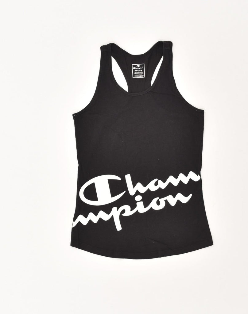 CHAMPION Womens Graphic Vest Top UK 12 Medium Black Cotton | Vintage Champion | Thrift | Second-Hand Champion | Used Clothing | Messina Hembry 