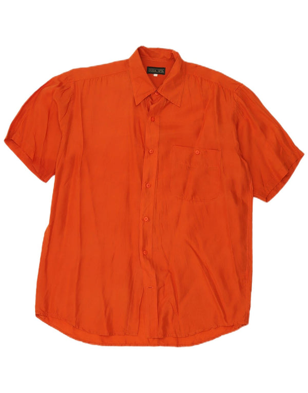 Vintage Mens Short Sleeve Shirt Large Orange Silk