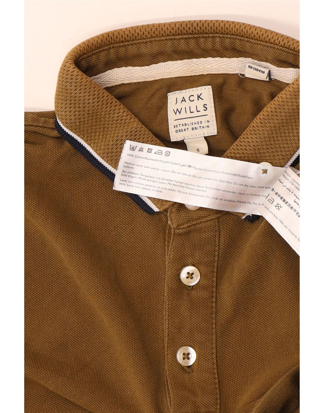 Jack Wills Mens Long Sleeve Polo Shirt Small Khaki Cotton