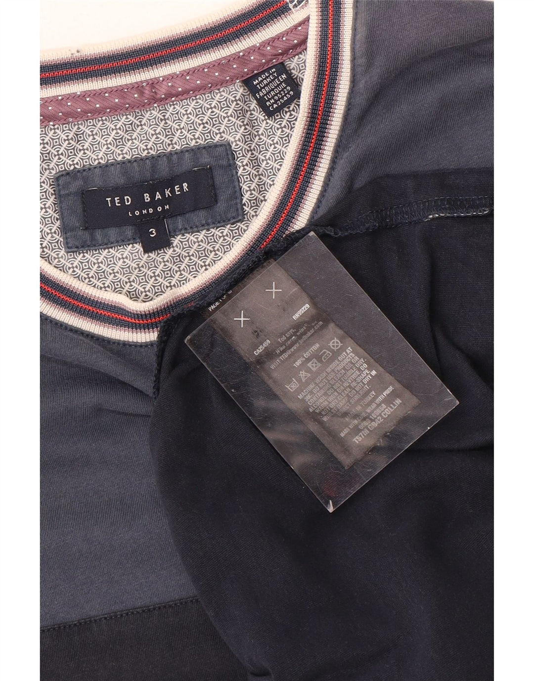 Ted Baker Mens T-Shirt Top Size 3 Medium Navy Blue Colourblock Cotton