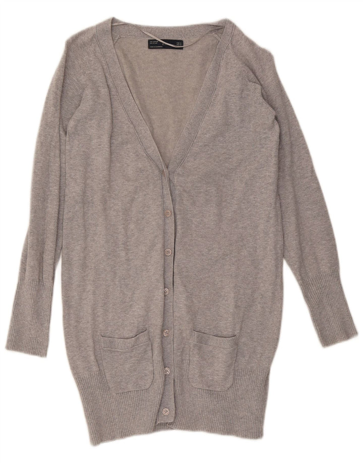 Zara Womens Cardigan Sweater UK 12 Medium Grey Flecked Cotton