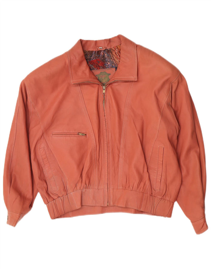 Vintage Womens Oversized Leather Jacket EU 40 Medium Pink Leather