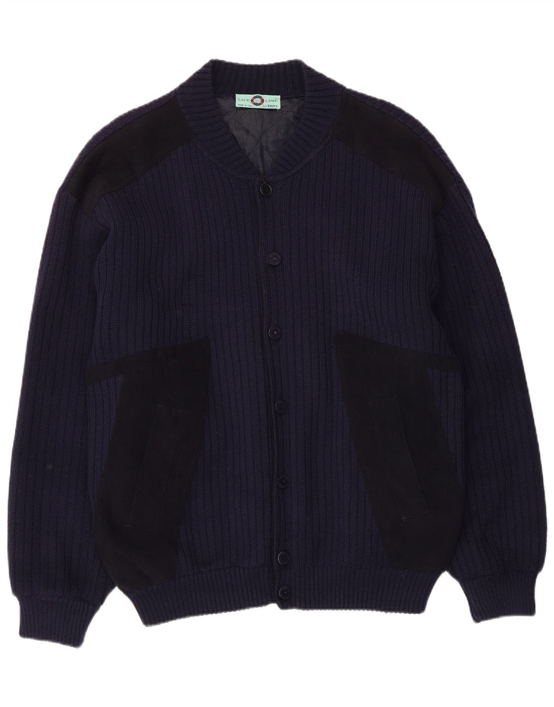 Life Line Mens Cardigan Sweater Large Navy Blue