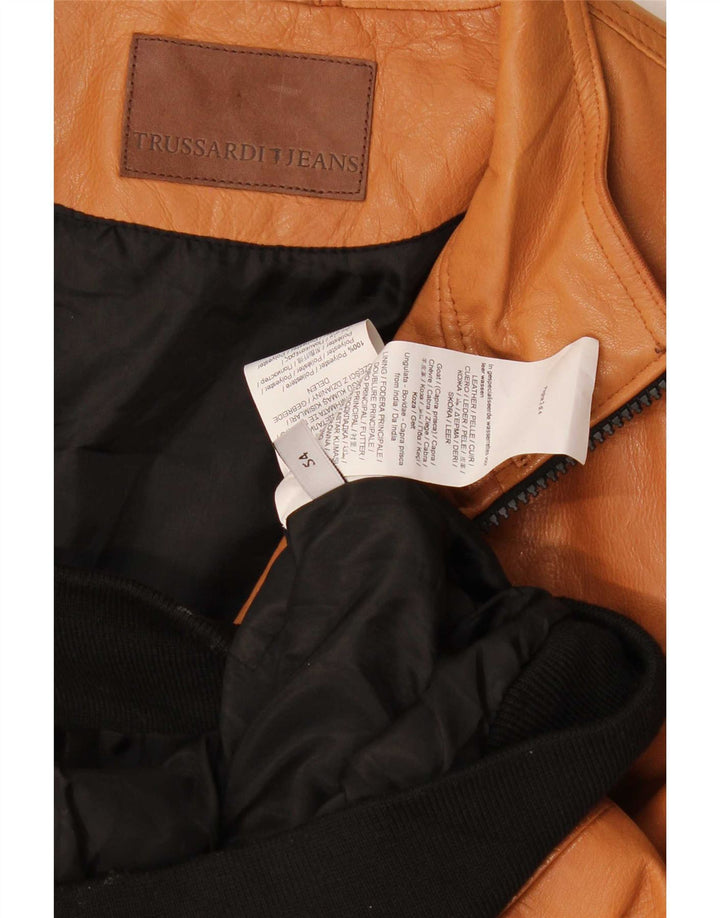 Trussardi Jeans Mens Leather Jacket IT 54 2XL Brown