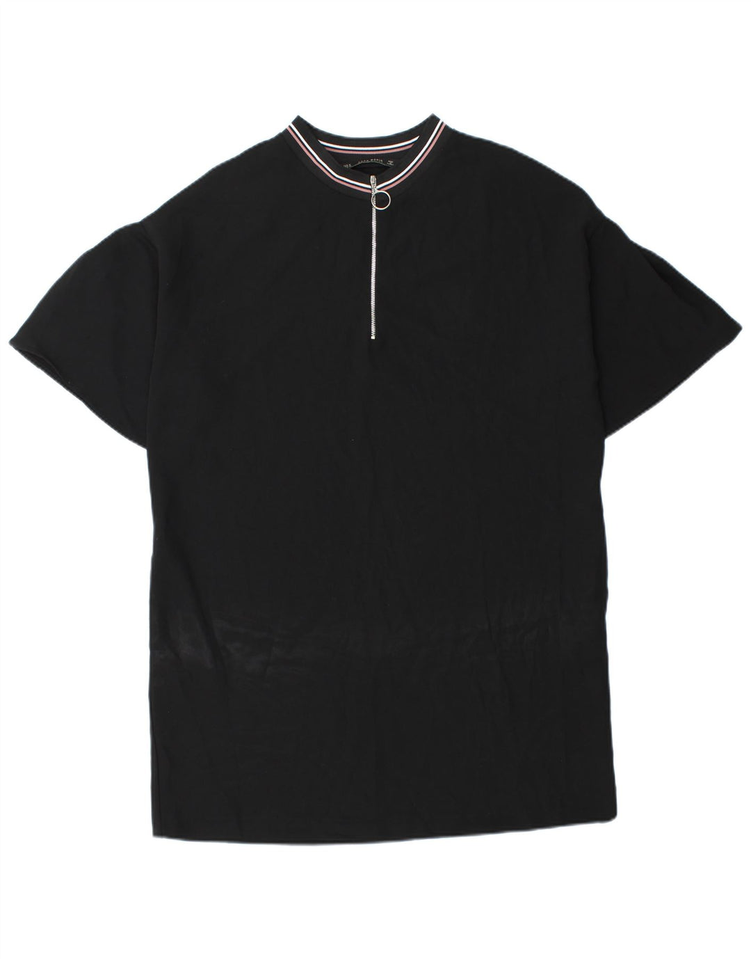 Zara Womens Zip Neck Shift Dress UK 14 Medium Black Polyester