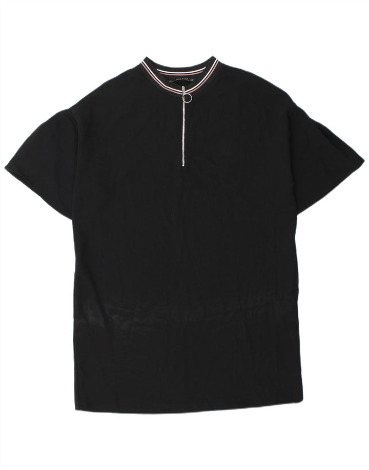 Zara Womens Zip Neck Shift Dress UK 14 Medium Black Polyester