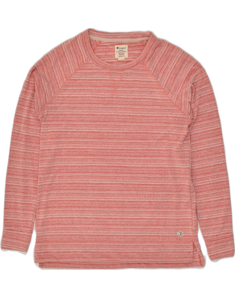 CHAMPION Womens Top Long Sleeve UK 14 Medium Pink Striped Cotton | Vintage Champion | Thrift | Second-Hand Champion | Used Clothing | Messina Hembry 