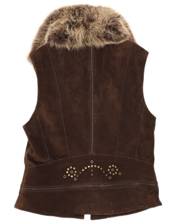 Karen Millen Womens Suede Waistcoat UK 14 Large Brown