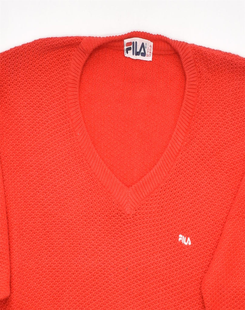 FILA Mens V-Neck Jumper Sweater IT 48 Medium Red Cotton | Vintage | Thrift | Second-Hand | Used Clothing | Messina Hembry 