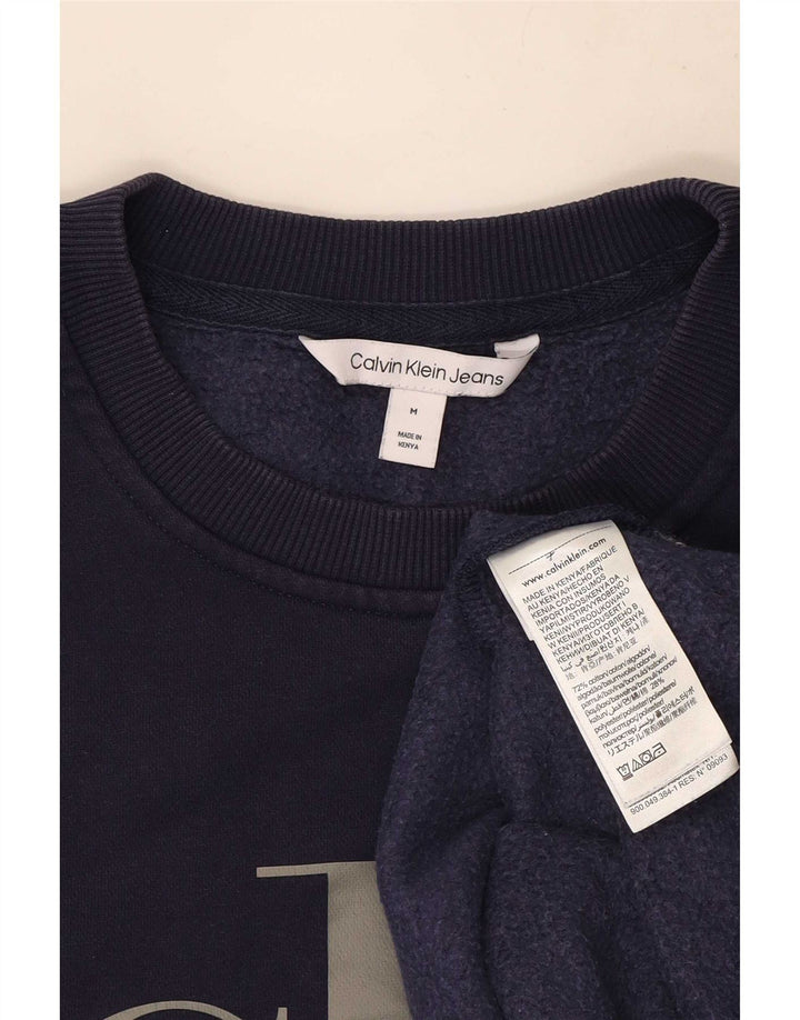 Calvin Klein Jeans Mens Graphic Sweatshirt Jumper Medium Navy Blue Cotton