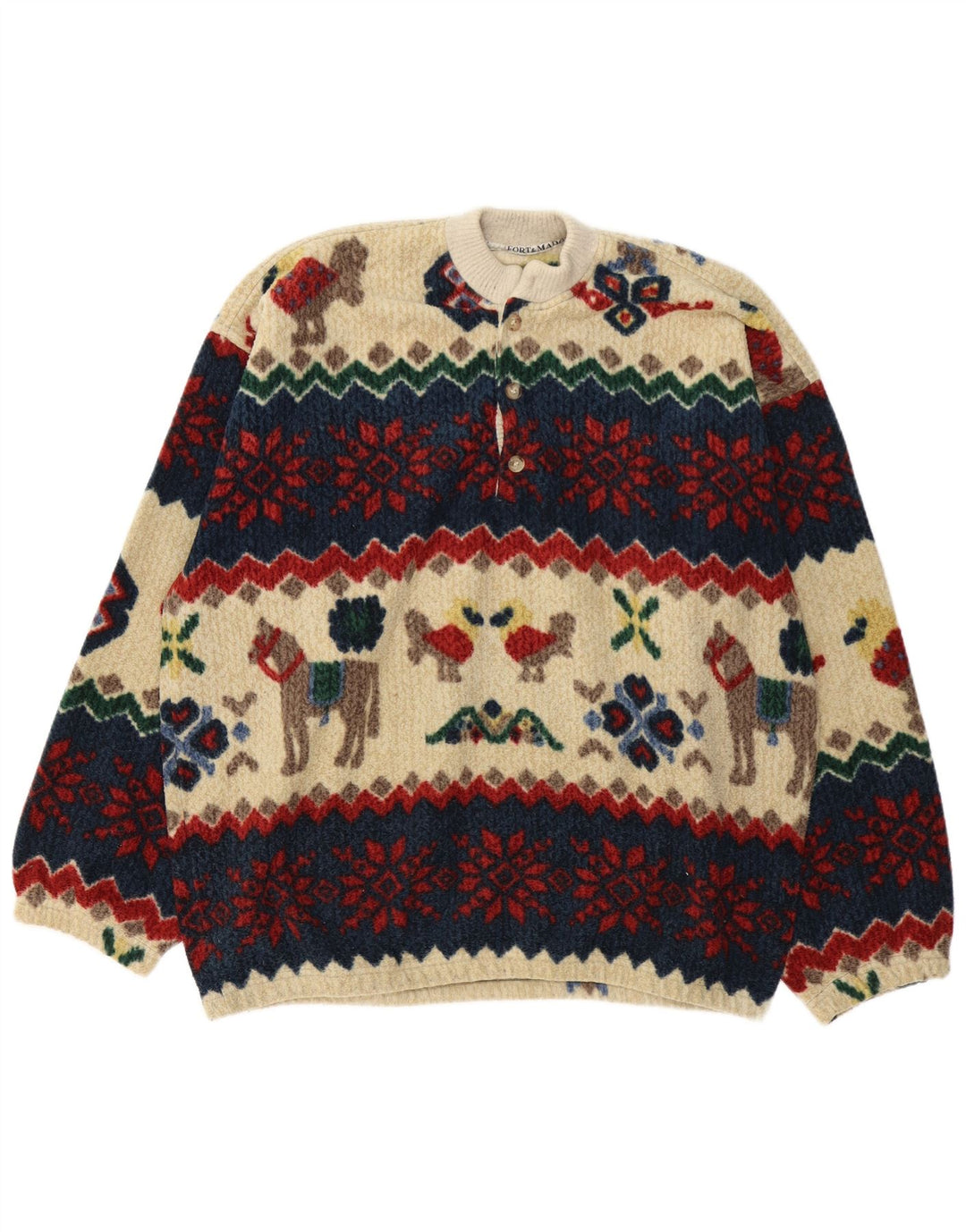 Fort & Madox Mens Button Neck Jumper Sweater XL Multicoloured Novelty