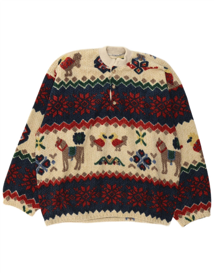 Fort & Madox Mens Button Neck Jumper Sweater XL Multicoloured Novelty