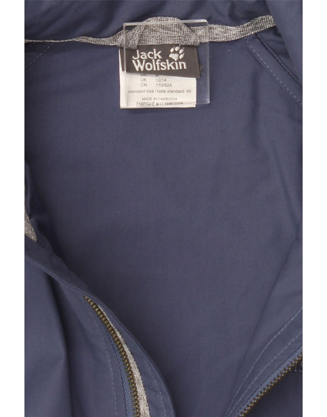 JACK WOLFSKIN Womens Hooded Windbreaker Jacket UK 12/14 Medium Navy Blue Vintage Jack Wolfskin and Second-Hand Jack Wolfskin from Messina Hembry 