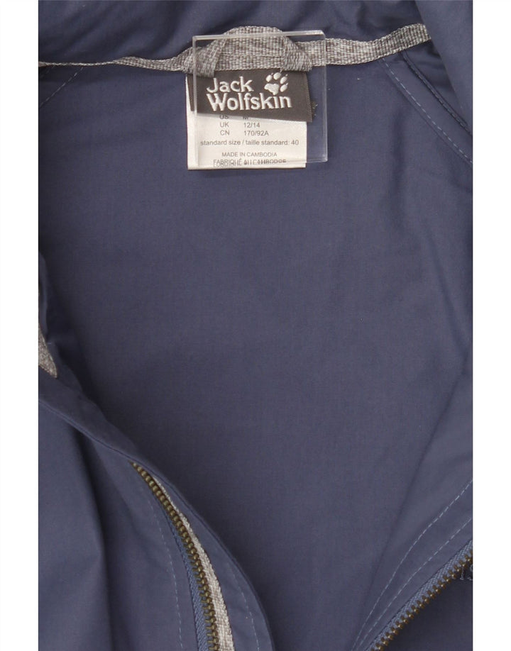 JACK WOLFSKIN Womens Hooded Windbreaker Jacket UK 12/14 Medium Navy Blue Vintage Jack Wolfskin and Second-Hand Jack Wolfskin from Messina Hembry 