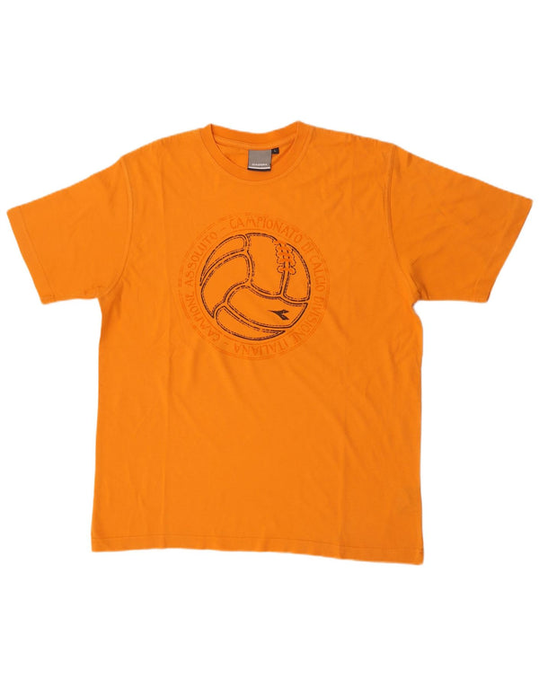 Diadora Mens Graphic T-Shirt Top Large Yellow Cotton