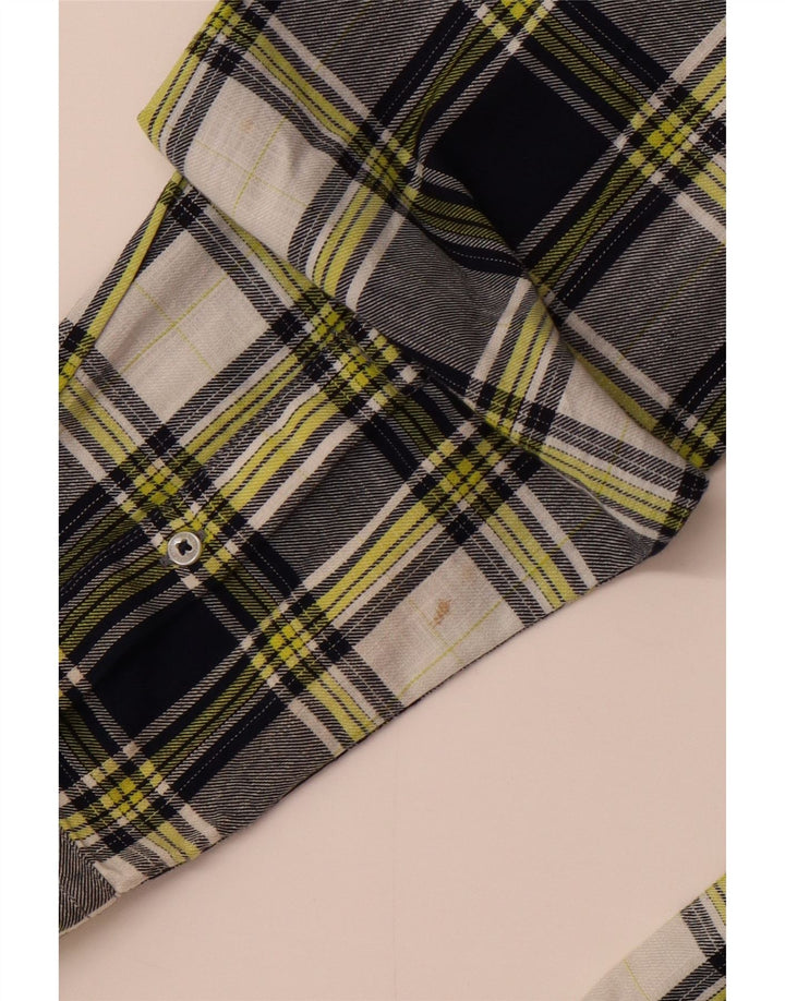 Benetton Mens Checked  Shirt Large Navy Blue Check Cotton