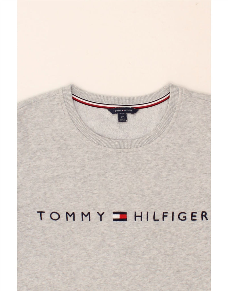 TOMMY HILFIGER Mens Graphic Sweatshirt Jumper Small Grey Flecked Cotton | Vintage Tommy Hilfiger | Thrift | Second-Hand Tommy Hilfiger | Used Clothing | Messina Hembry 