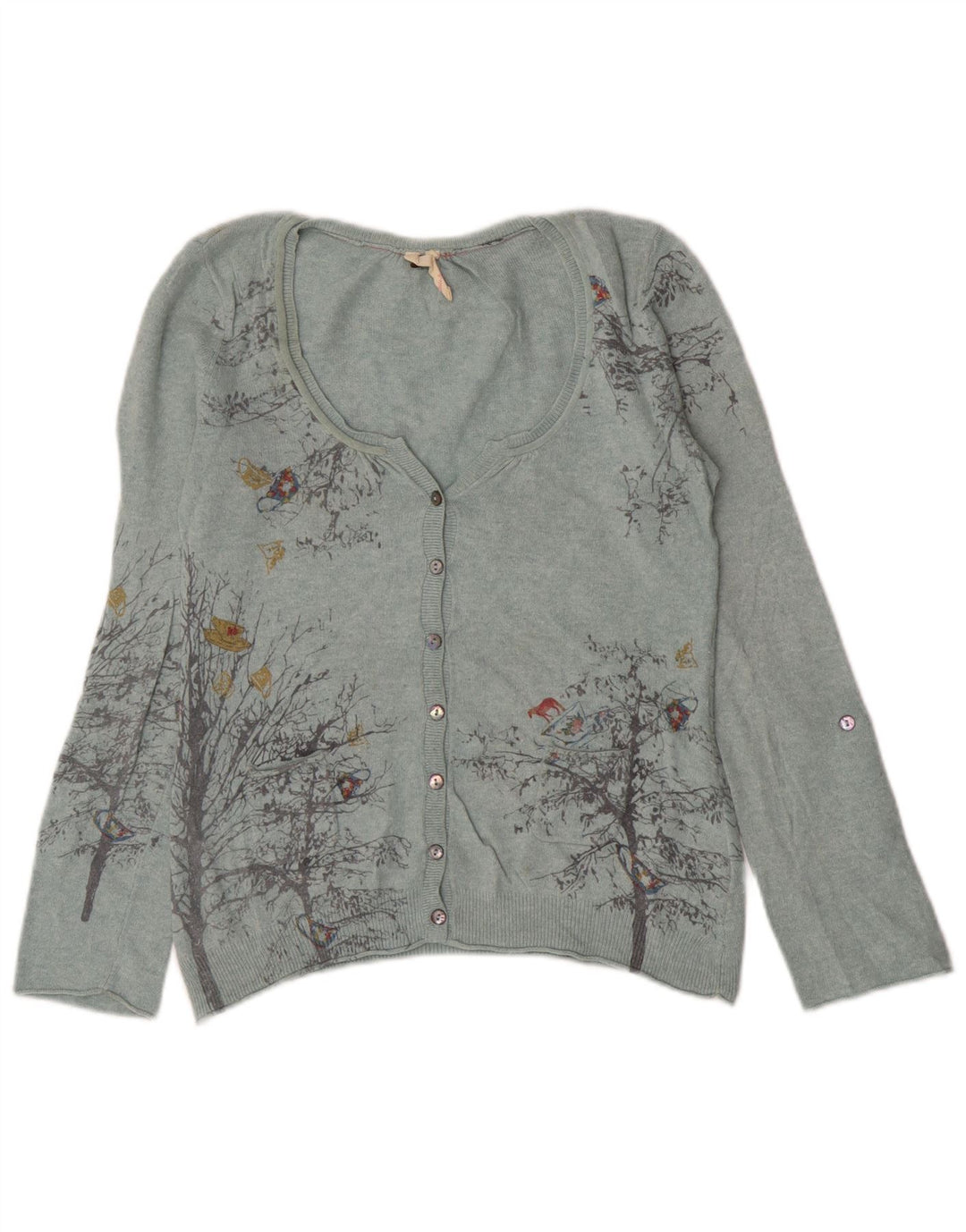 White Stuff Womens Cardigan Sweater UK 12 Medium Blue Floral Viscose