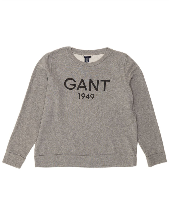 Gant Womens Graphic Sweatshirt Jumper UK 14 Medium Grey Flecked Cotton