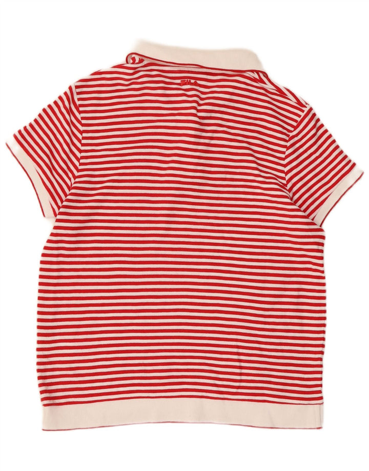 FILA Womens Polo Shirt UK 14 Medium Red Striped Cotton