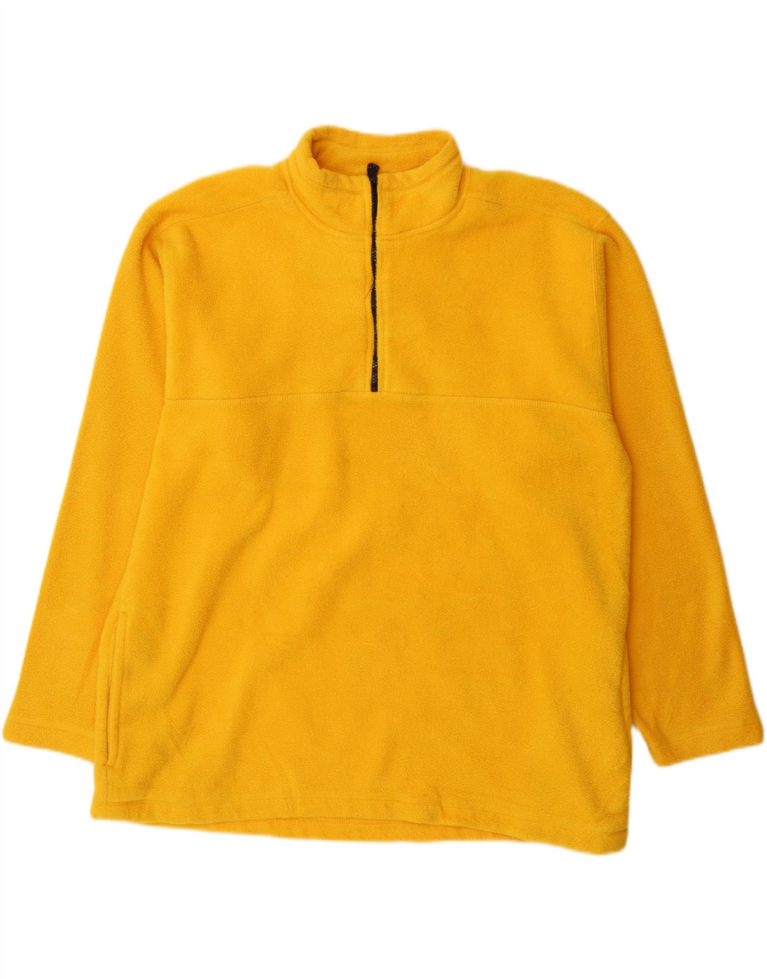 VINTAGE Mens Zip Neck Fleece Jumper XL Yellow Polyester