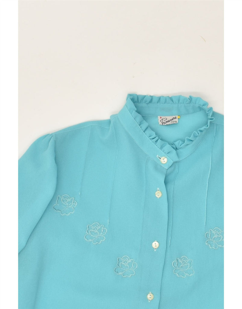 PRIMAVERA FIRENZE Womens Shirt Blouse UK 14 Medium Turquoise Floral | Vintage Primavera Firenze | Thrift | Second-Hand Primavera Firenze | Used Clothing | Messina Hembry 