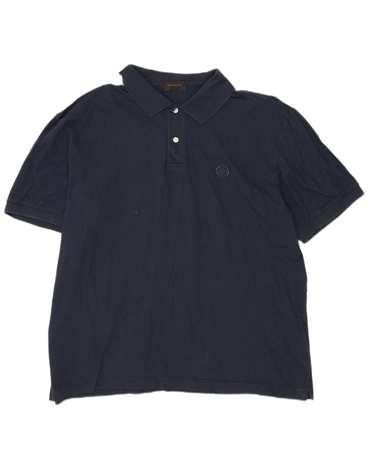 SERGIO TACCHINI Mens Polo Shirt IT 52 Large Navy Blue Cotton