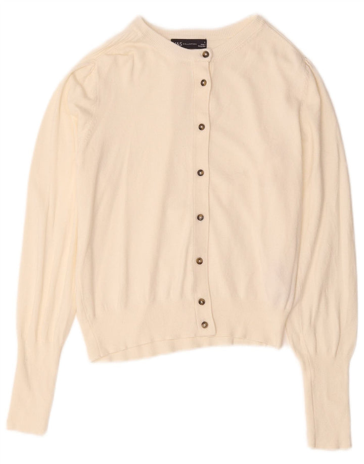 Marks & Spencer Womens Cardigan Sweater UK 12 Medium Off White Viscose