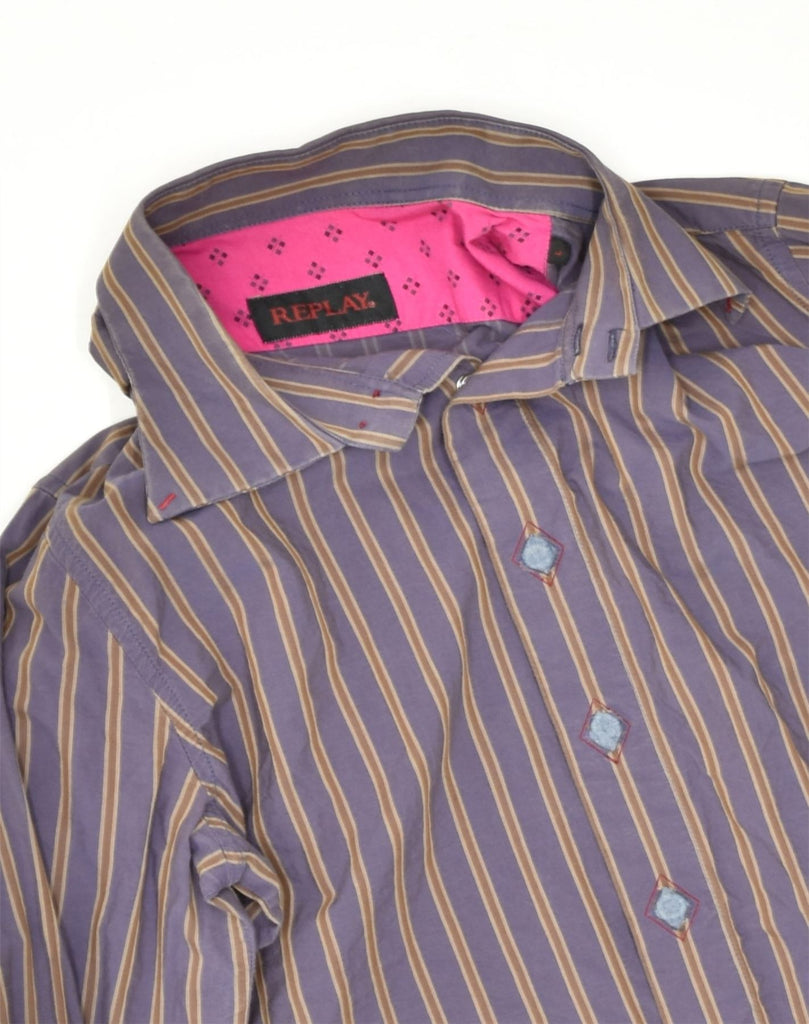 REPLAY Mens Shirt UK 14 Large Purple Striped Cotton | Vintage Replay | Thrift | Second-Hand Replay | Used Clothing | Messina Hembry 