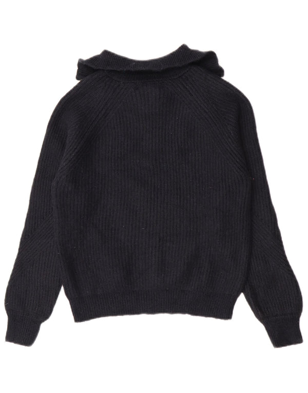 Marks & Spencer Womens Zip Neck Jumper Sweater UK 10 Small Navy Blue