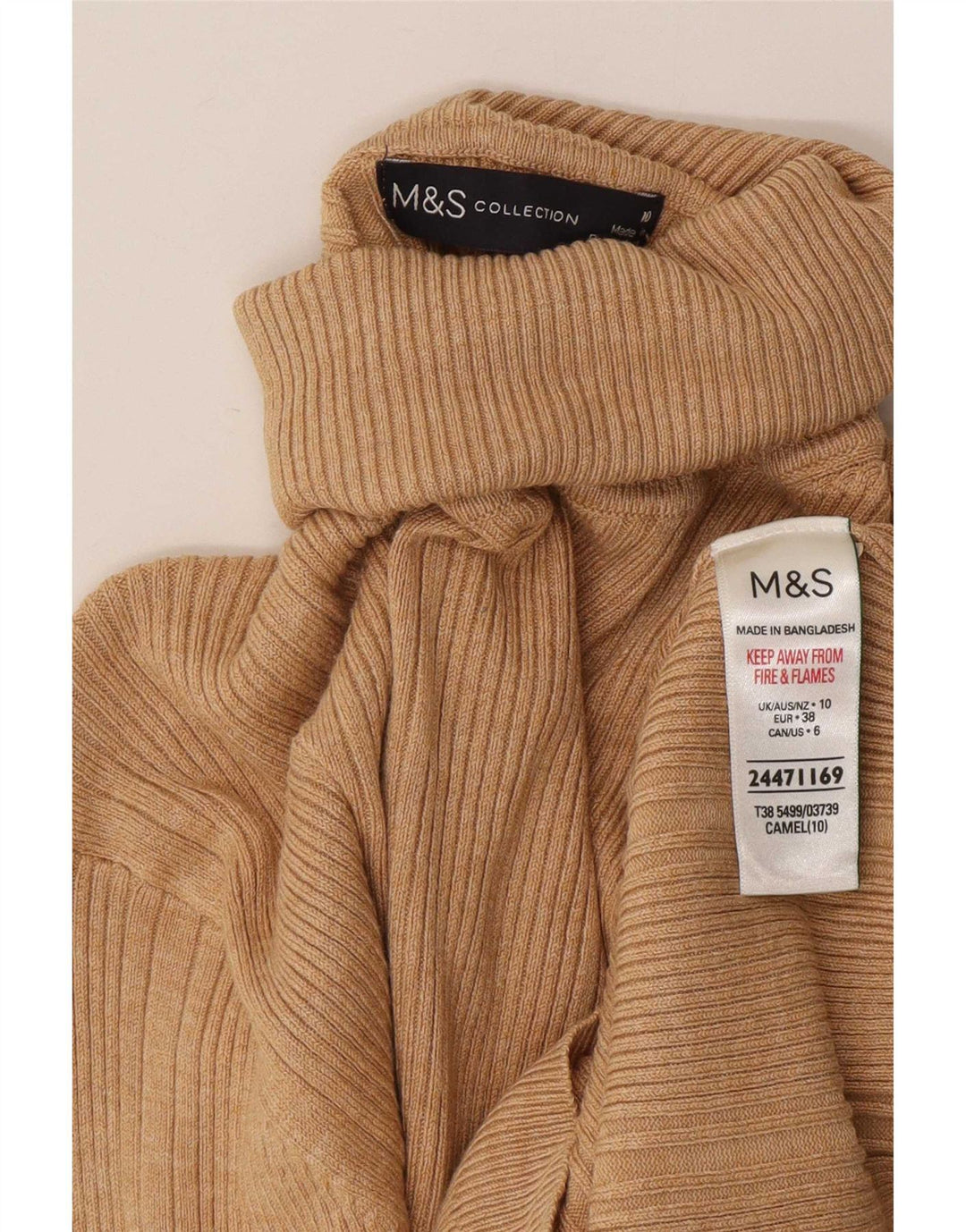 Marks & Spencer Womens Roll Neck Jumper Sweater UK 10 Small Beige Viscose